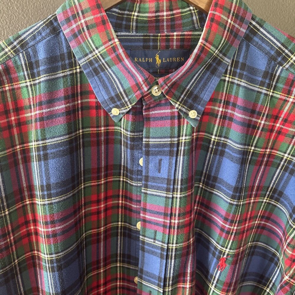 Vintage Polo Ralph Lauren Flannel Shirt Mens Size Extra Large Button Down Plaid